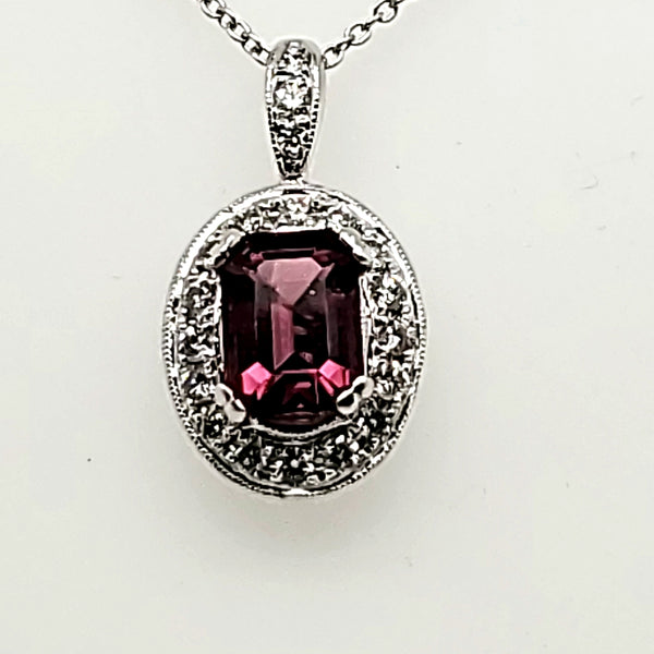 Platinum, Diamond and Rubelite Tourmaline pendant necklace