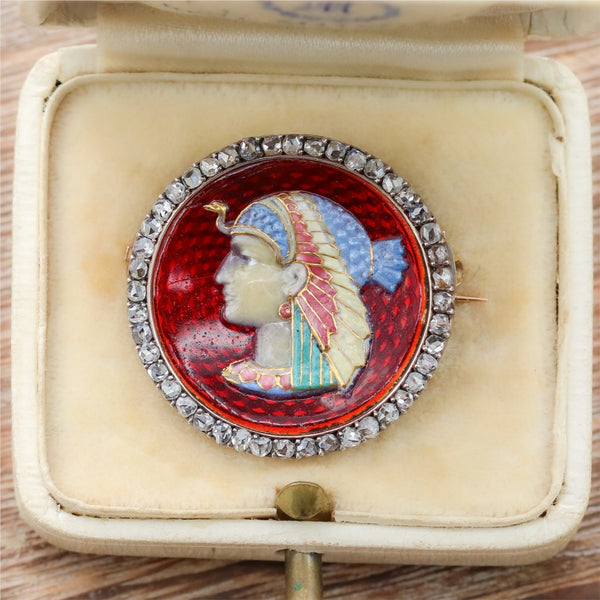 Antique Victorian Egyptian Revival Enamel and Diamond Brooch/pendant