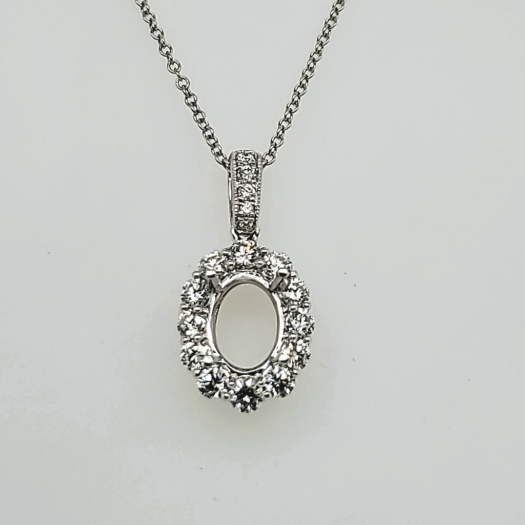 14kt White Gold Diamond Pendant Mounting for Oval Stone