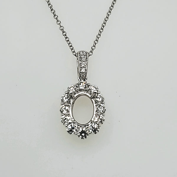 14kt White Gold Diamond Pendant Mounting for Oval Stone