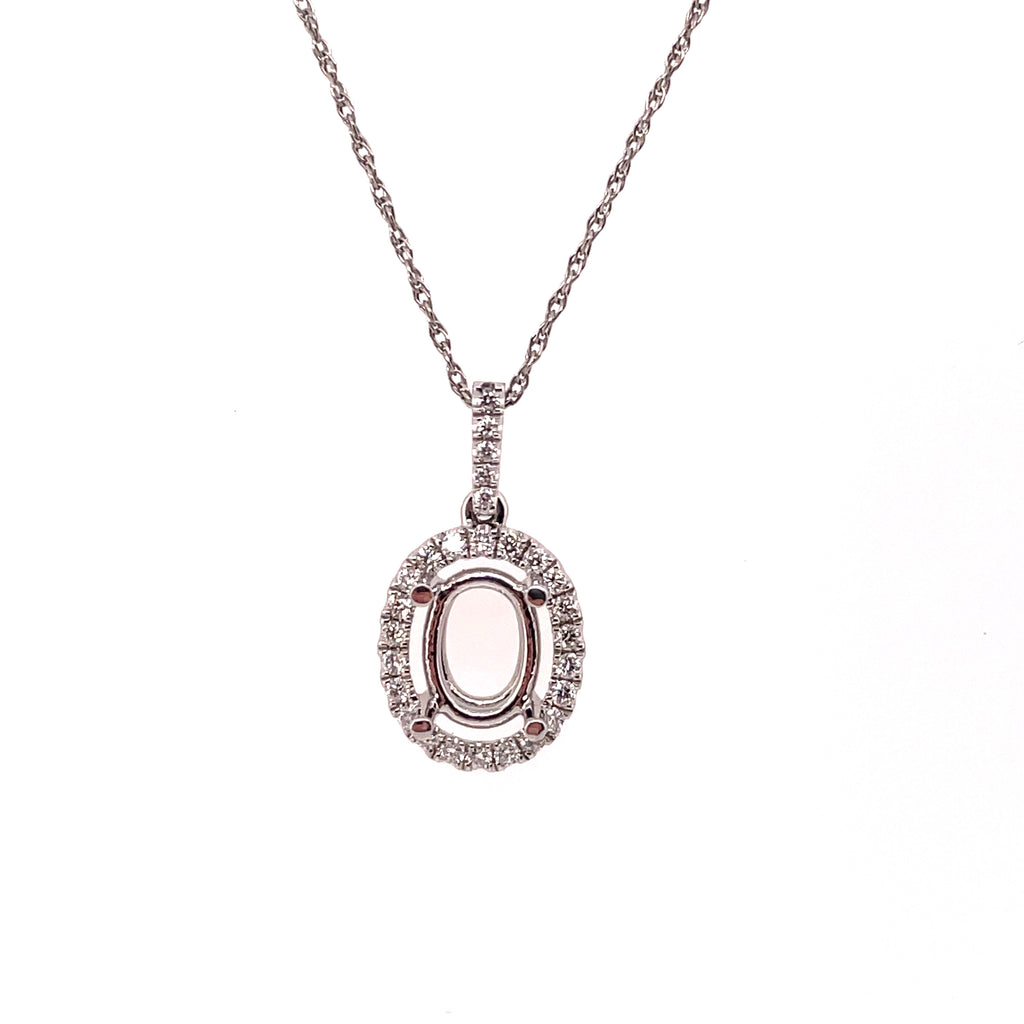 14kt White Gold Oval Shape Diamond Pendant Mounting