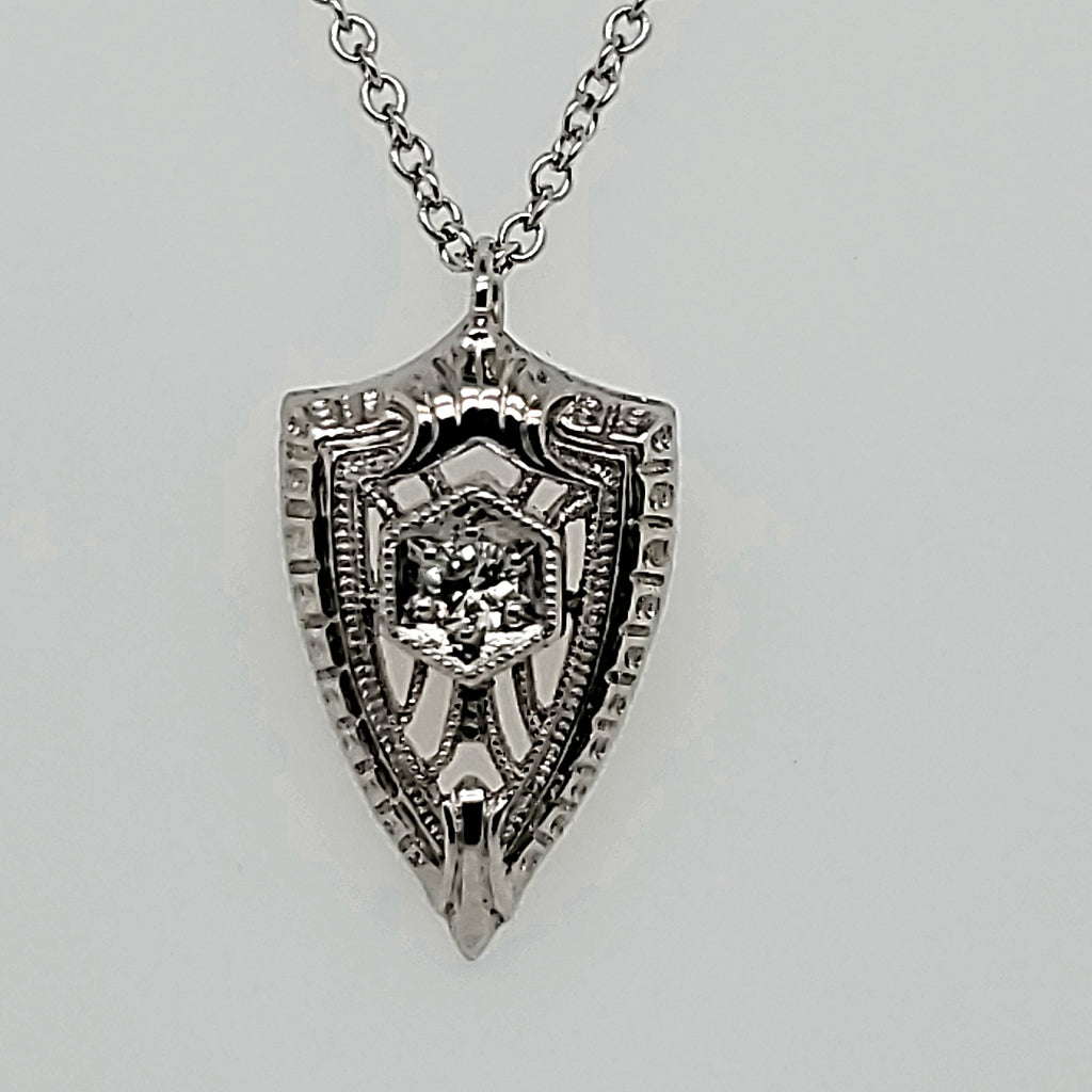 Art Deco 14Kt White Gold And Diamond Lavalier Pendant Necklace