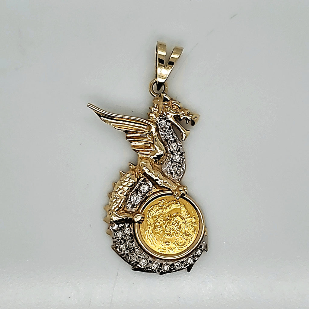 Vintage 14kt Yellow Gold and Diamond Dragon Pendant