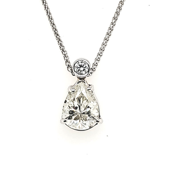 Vintage 14kt White Gold 1.38 Carat Pear Shaped Diamond Pendant