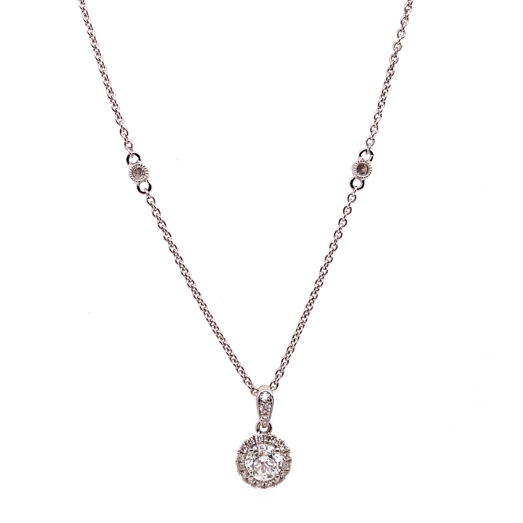 14kt White Gold Diamond Halo Pendant On Chain