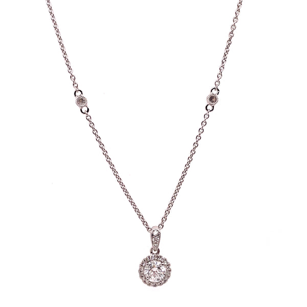 0.53 Ctw 14kt White Gold Diamond Halo Pendant On Diamonds By The Yard Chain