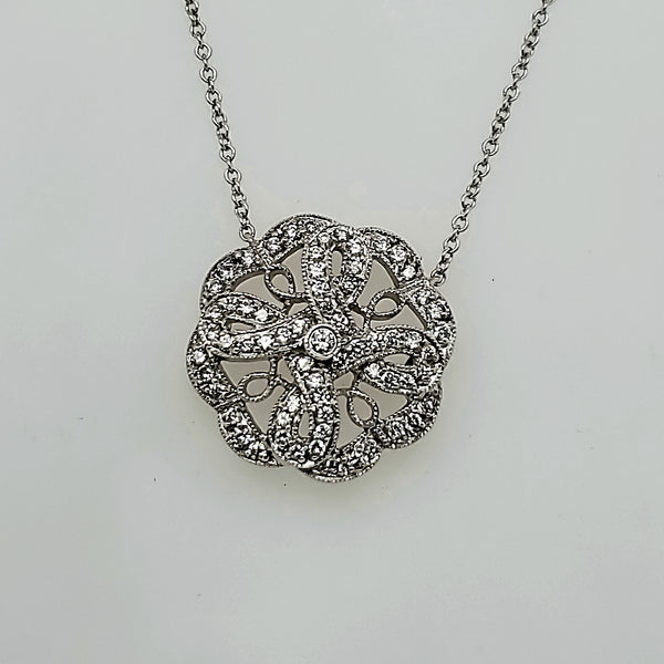 14kt White Gold Filigree Diamond Pendant