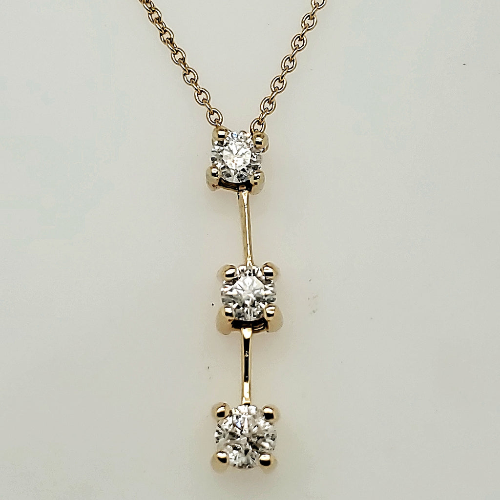 14kt Yellow Gold three Diamond Pendant Necklace