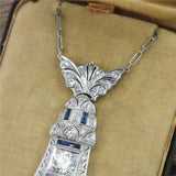 Art Deco Platinum Diamond and Sapphire Necklace