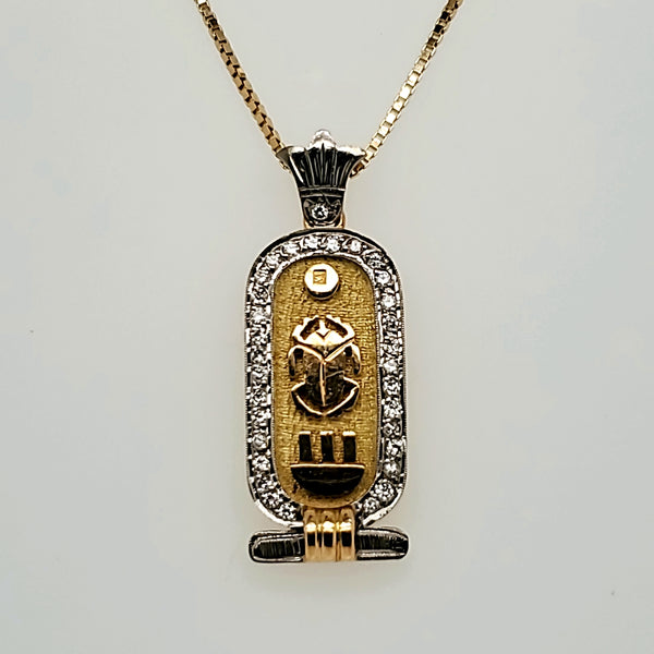 18kt Yellow Gold and Diamond Cartouche Pendant Necklace