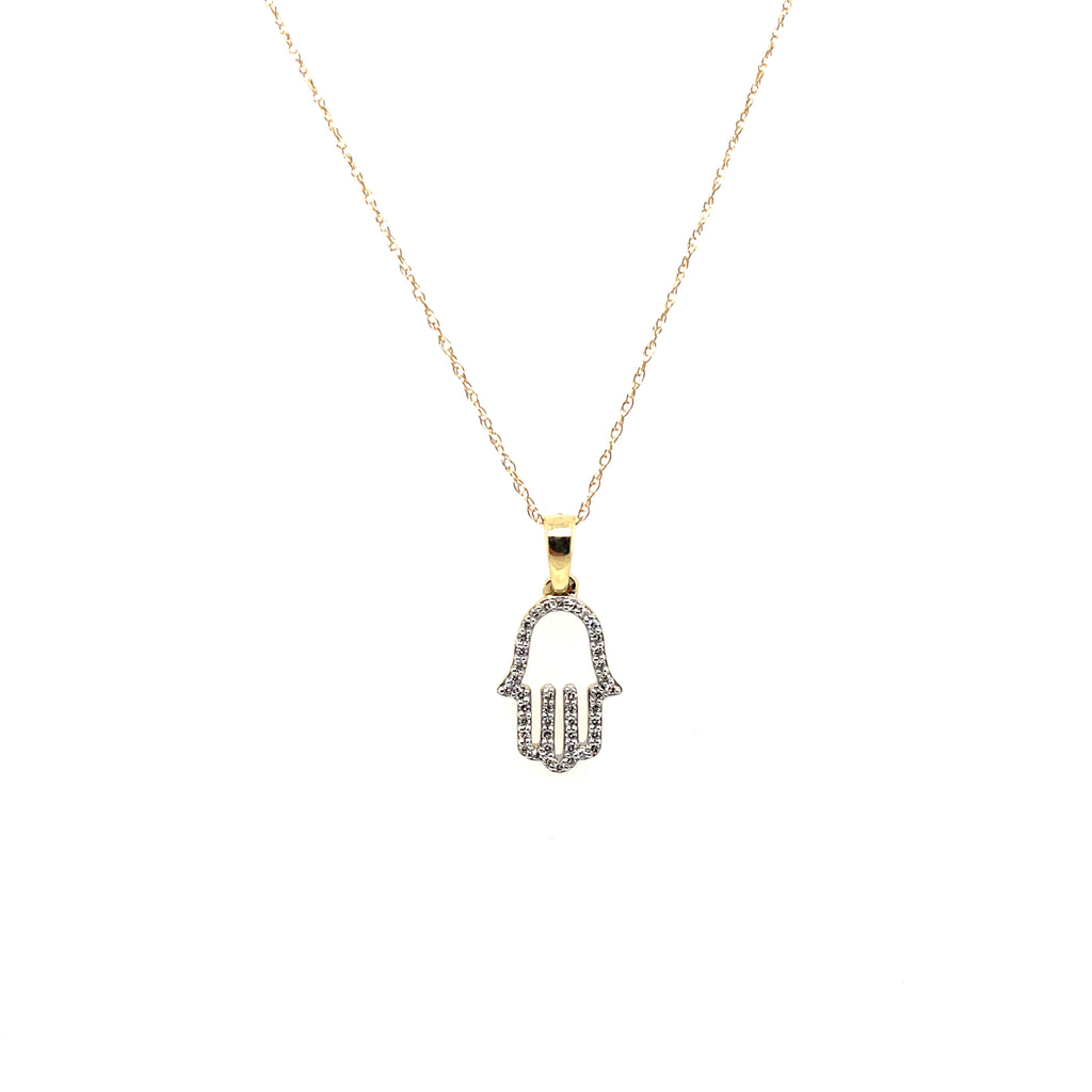 14kt Yellow Gold Diamond Hamsa Hand Pendant