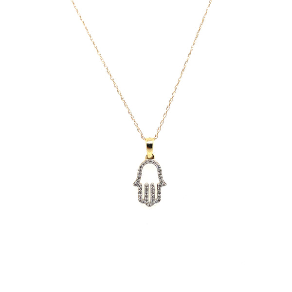 14kt Yellow Gold Diamond Hamsa Hand Pendant