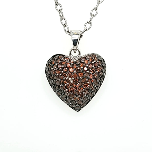 14kt White gold Pave Seet Orange Diamond Heart Pendant