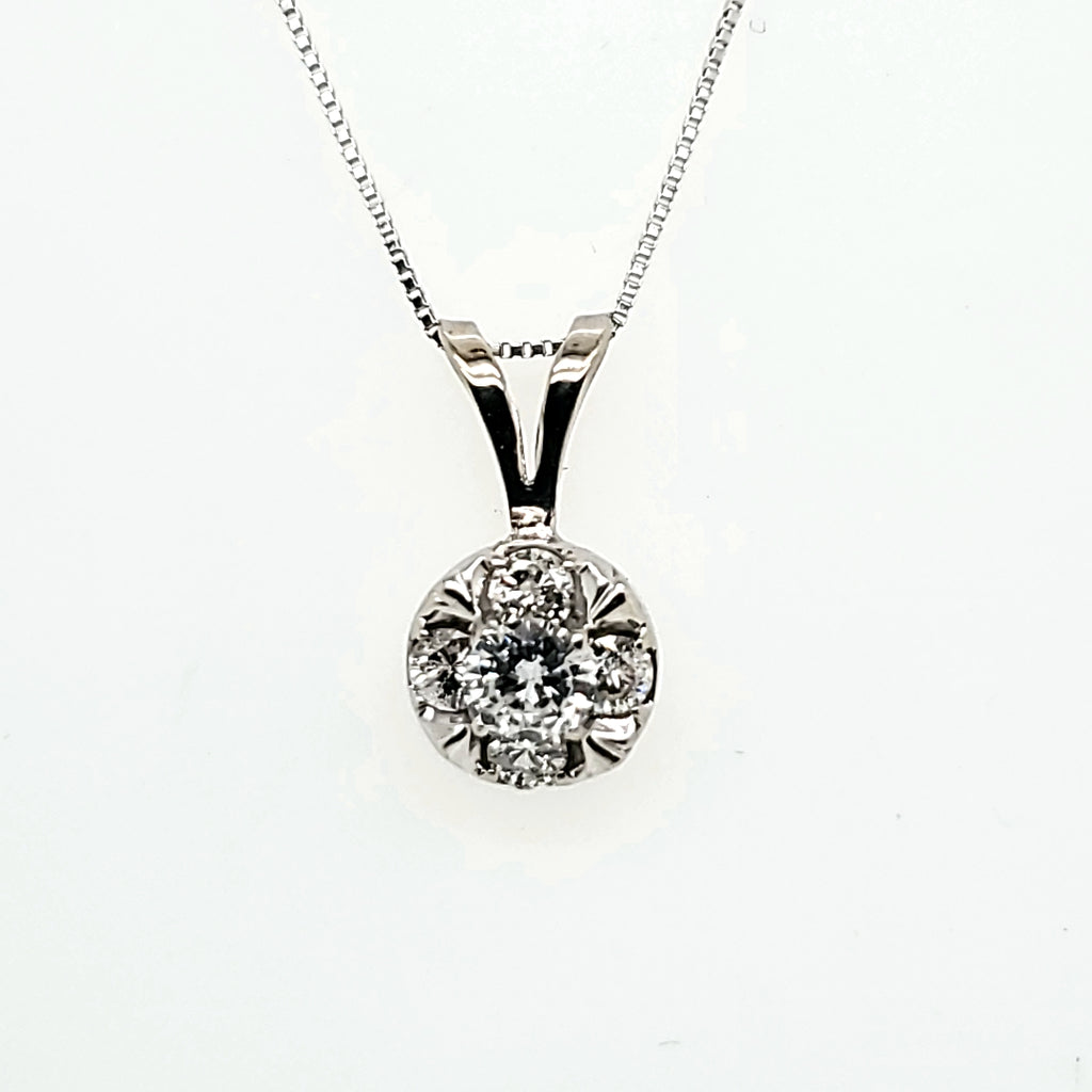 Vintage 14kt White Gold and Diamond Pendant Necklace