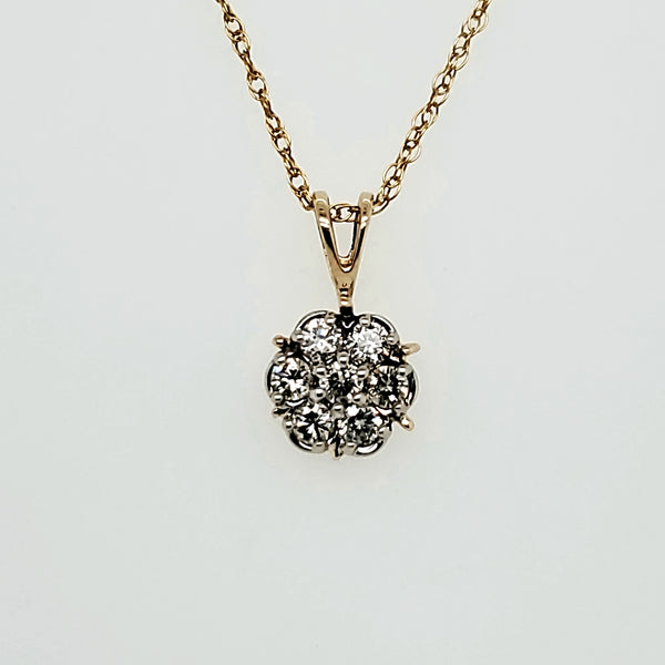 Vintage 14kt Gold Seven Diamond Pendant Necklace