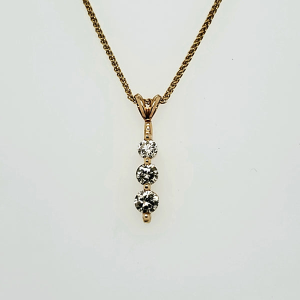 14kt Yellow Gold Three Diamond Journey Pendant Necklace