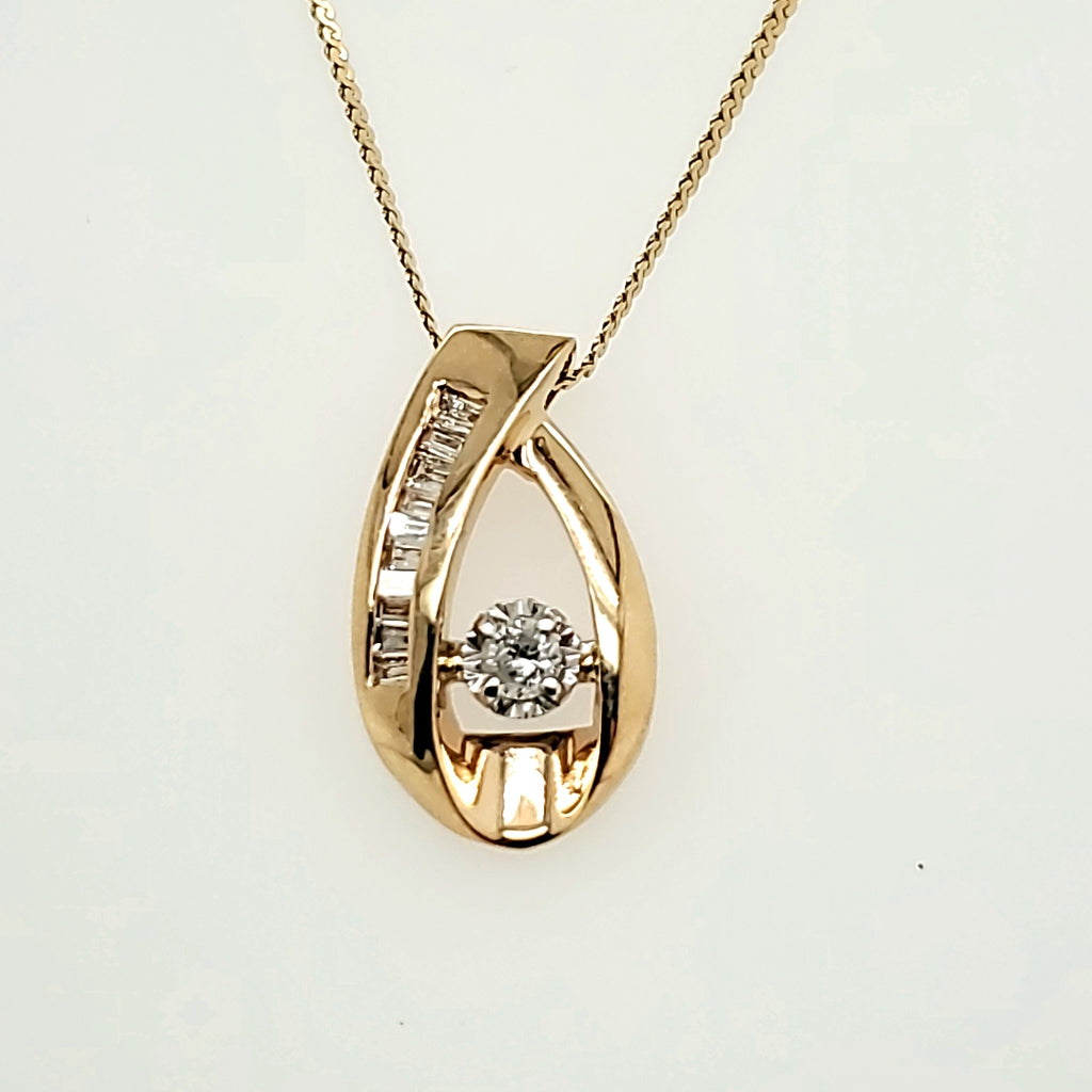 14kt Yellow Gold Round and Baguette Diamond Pendant