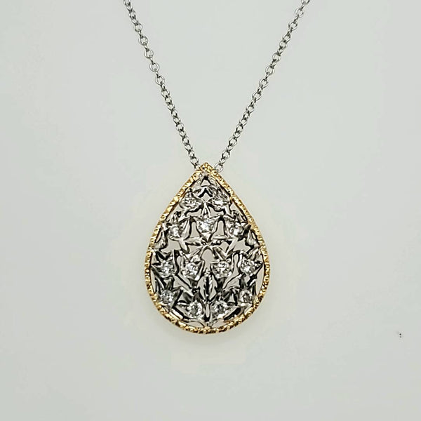 18Kt White and Yellow Gold Diamond Pear Shaped Pendant