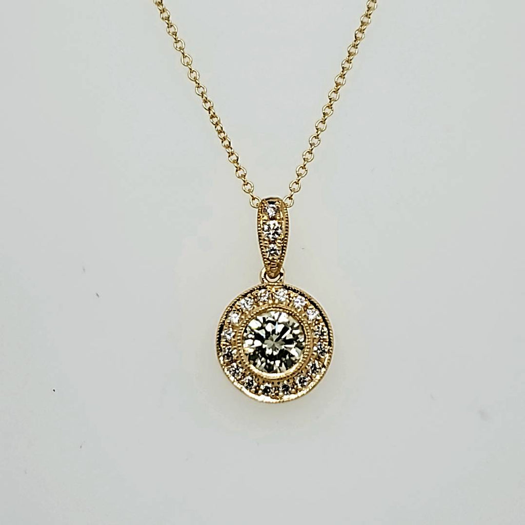 18kt Yellow Gold .60 Round Brilliant Cut Diamond Pendant Necklace