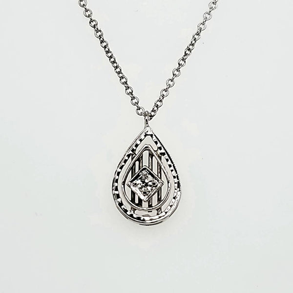 Art Deco 14Kt White Gold And Diamond Lavalier Pendant