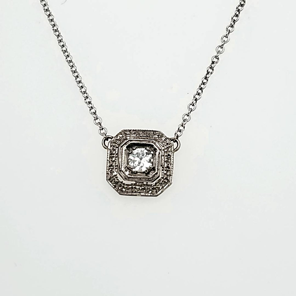 Art Deco 14Kt White Gold And Diamond Lavalier Pendant