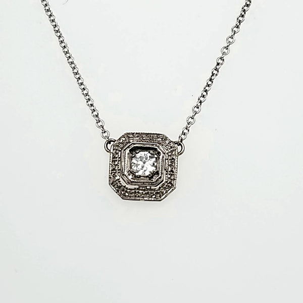 Art Deco 14Kt White Gold And Diamond Lavalier Pendant