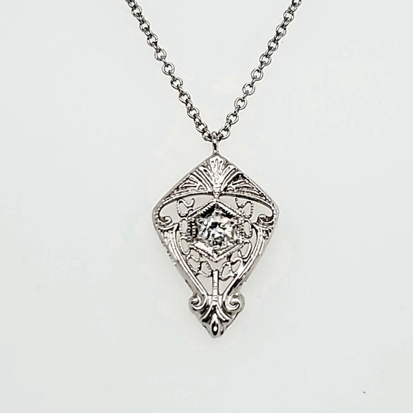 Art Deco 14Kt White Gold And Diamond Lavalier Pendant