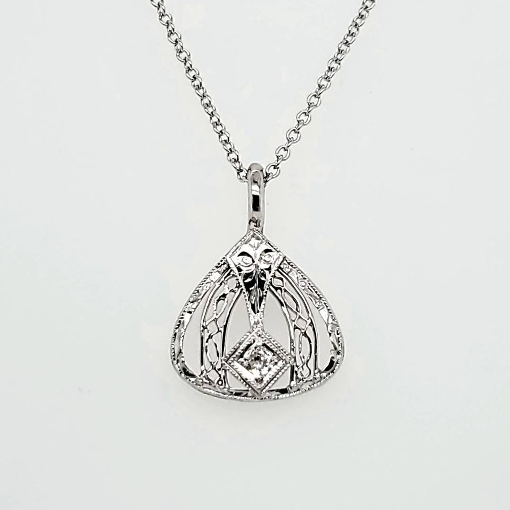 Art Deco 14Kt White Gold And Diamond Lavalier Pendant