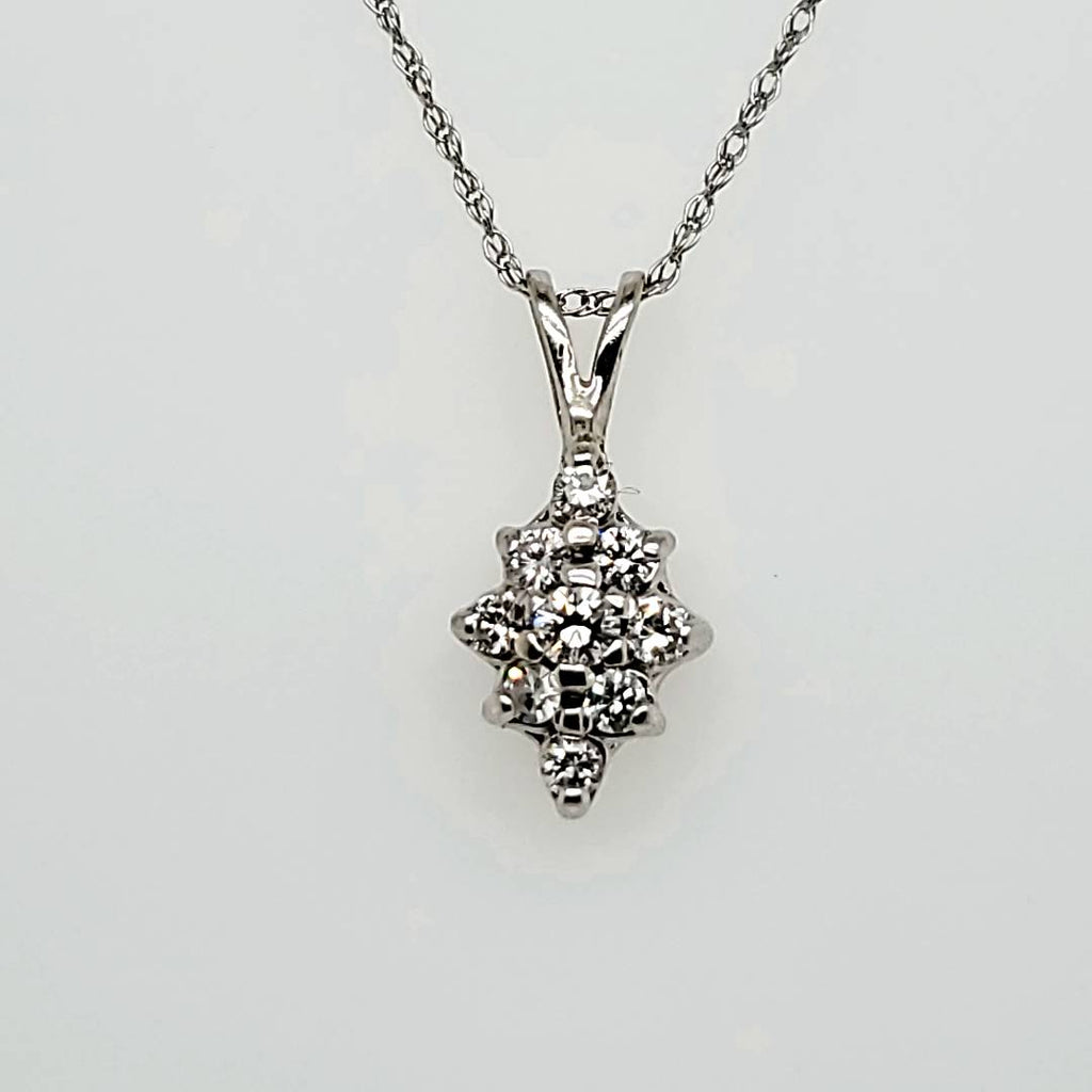Vintage 14kt White Gold Diamond Pendant Necklace