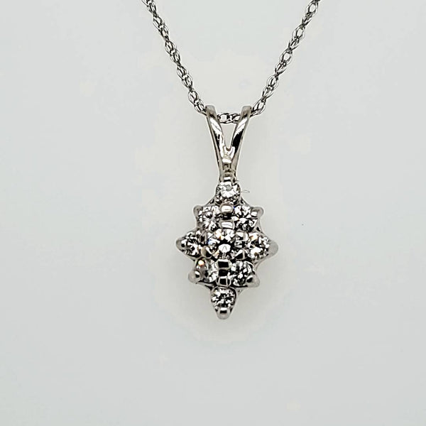 Vintage 14kt White Gold Diamond Pendant Necklace