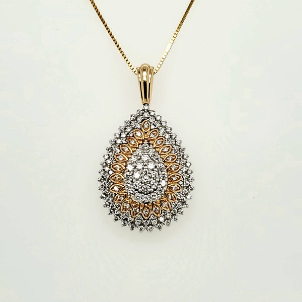 14kt Yellow and White Gold Pear Shaped Diamond Pendant Necklace