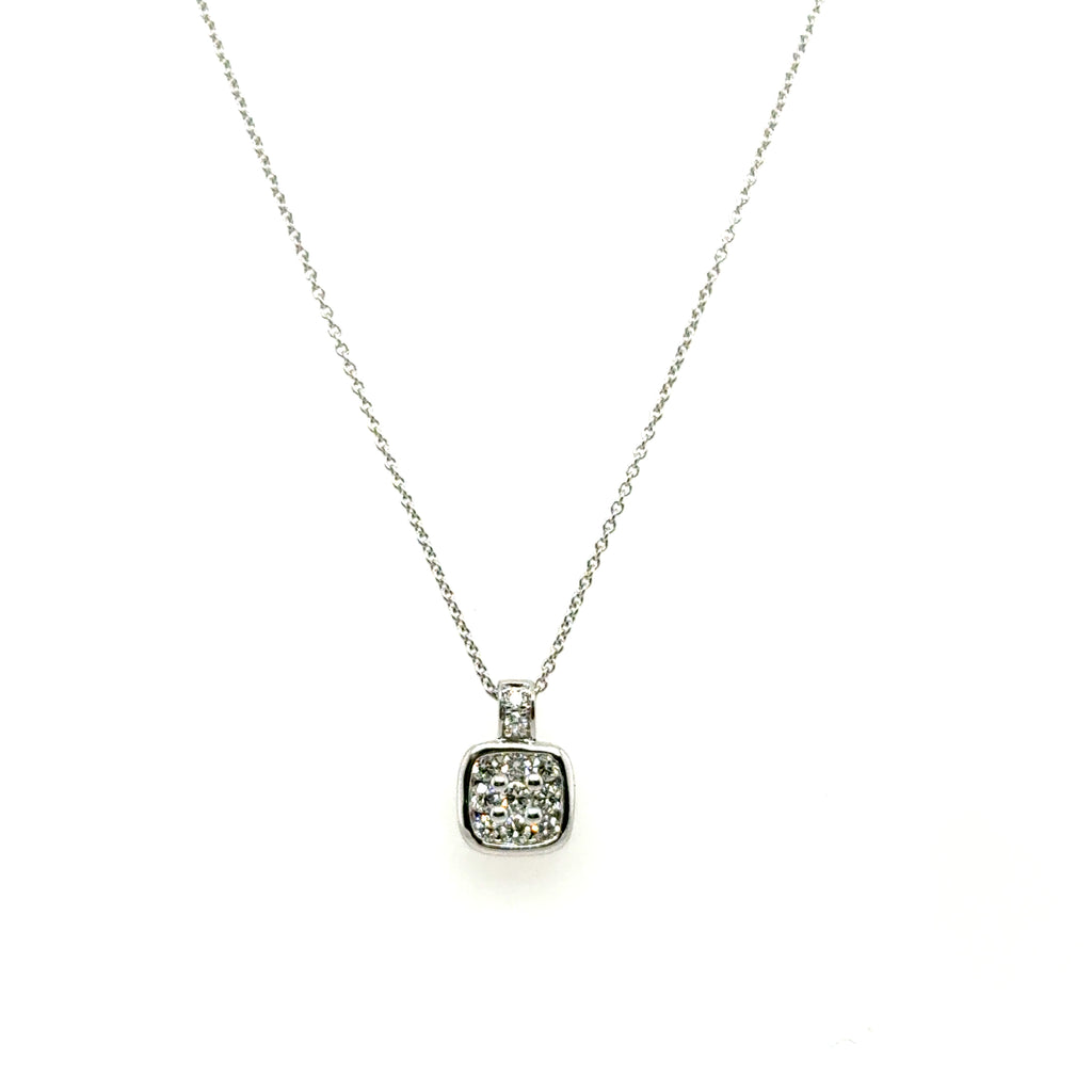 14kt White Gold Square Diamond Drop Pendant On Chain