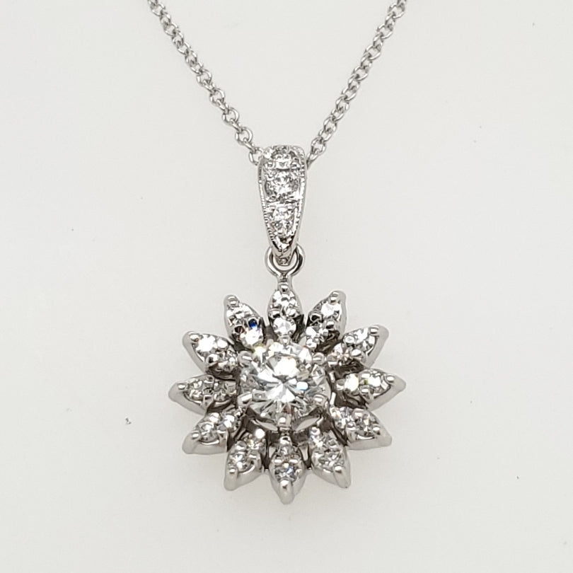 Vintage 18kt White Gold and Diamond Pendant Necklace
