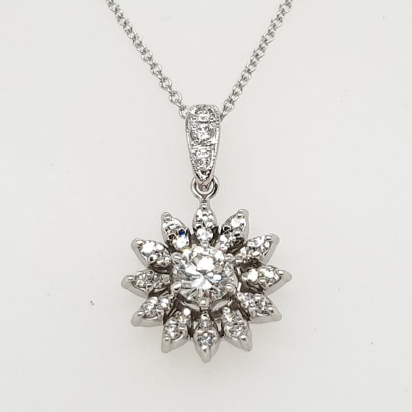 Vintage 18kt White Gold and Diamond Pendant Necklace