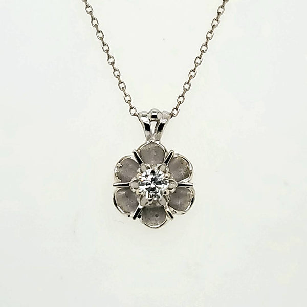 Vintage 14Kt White Gold And Diamond Pendant