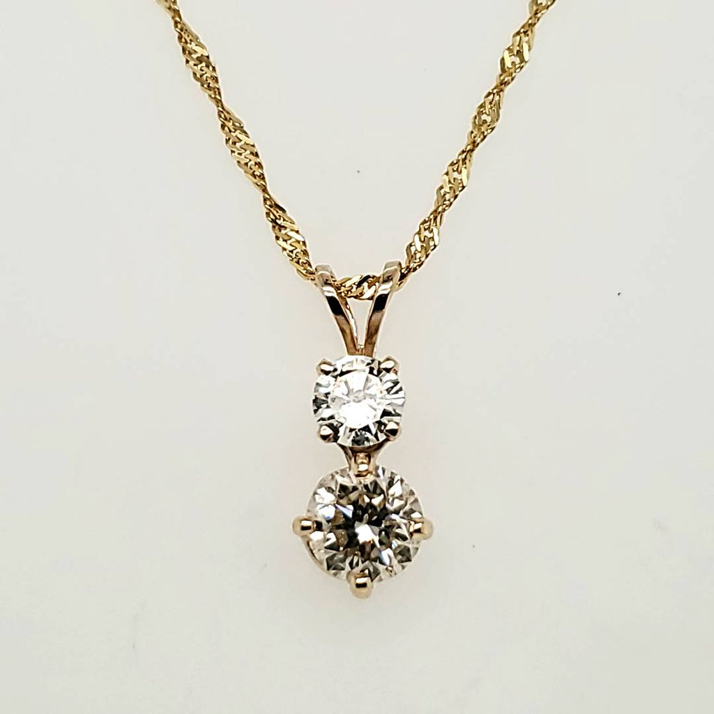 14kt Yellow Gold Double Diamond Pendant Necklace