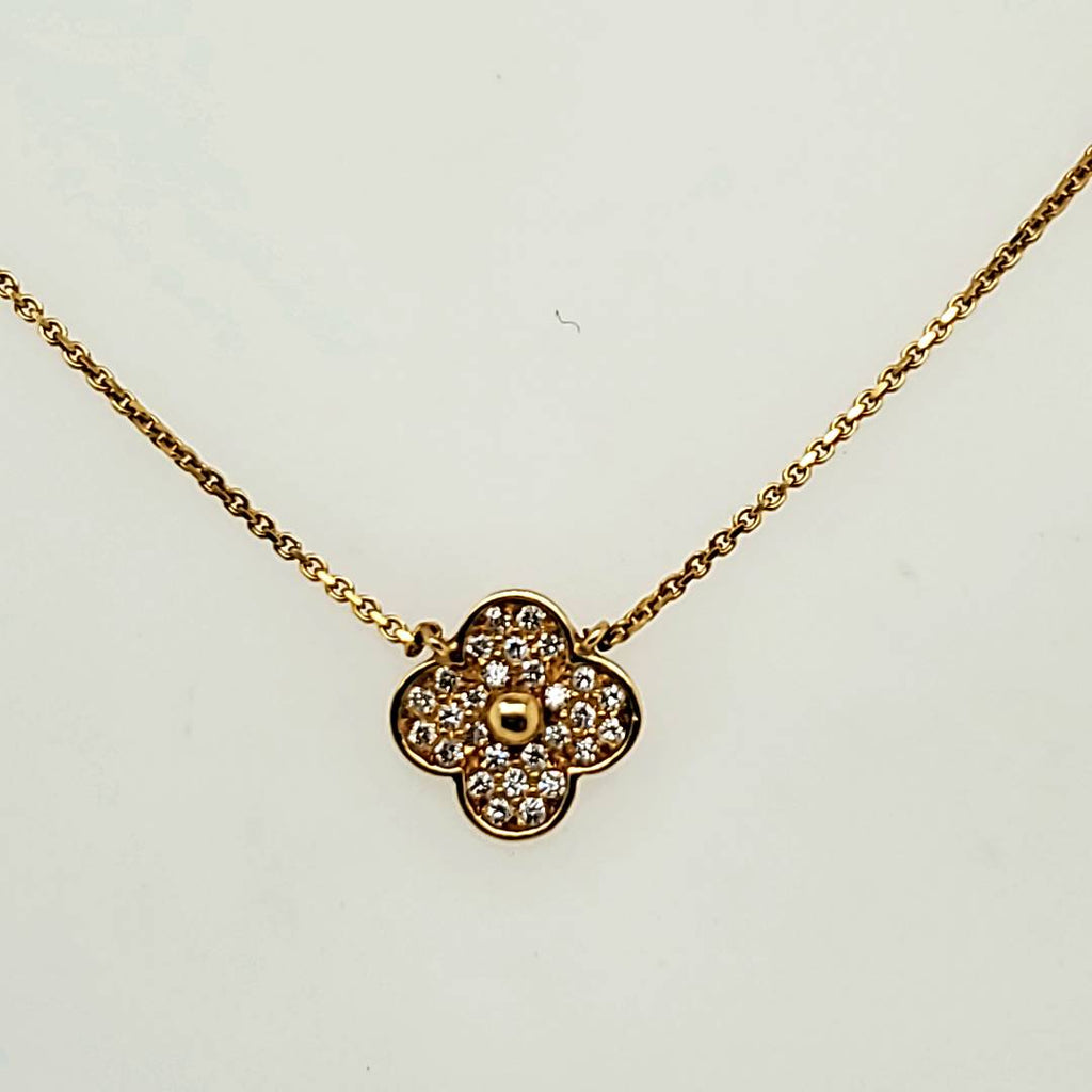 18kt Yellow Gold and Diamond Alhambra Style Necklace