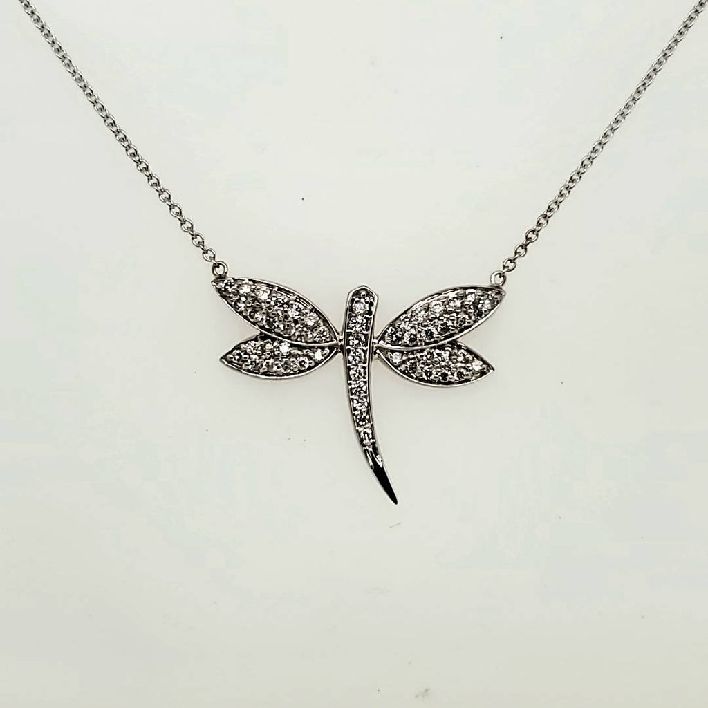 14kt White Gold and Diamond East West Butterfly Necklace