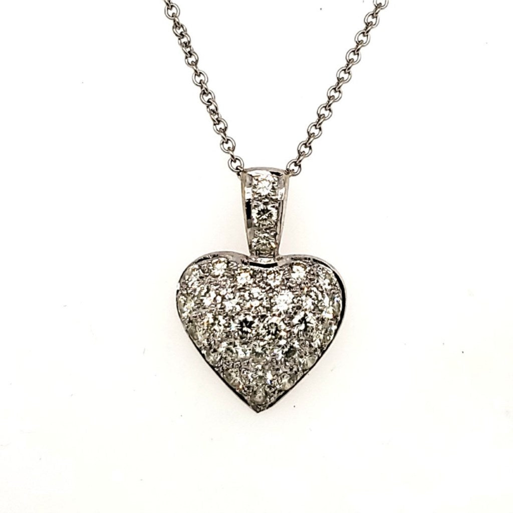 18Kt White Gold Pave Set Diamond Heart Pendant