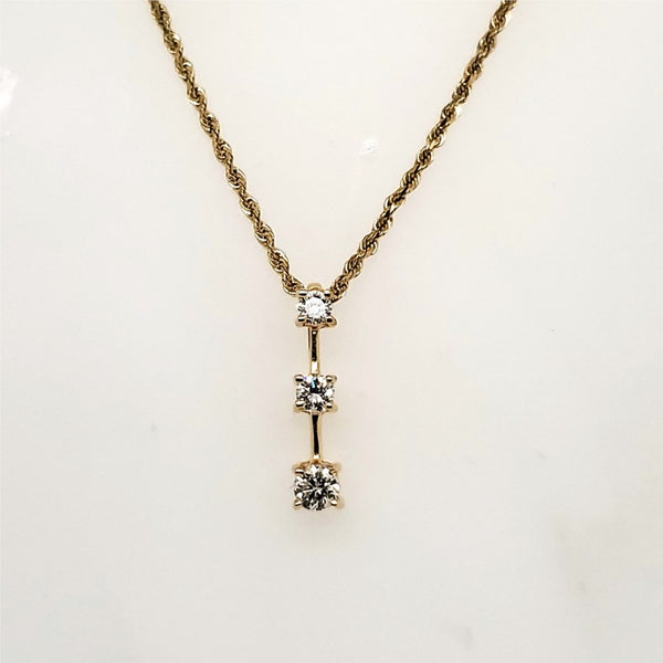 14kt Yellow Gold Three Diamond Journey Pendant Necklace