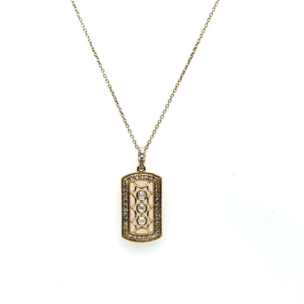 14kt Yellow Gold Diamond Milgrain Pendant On Chain