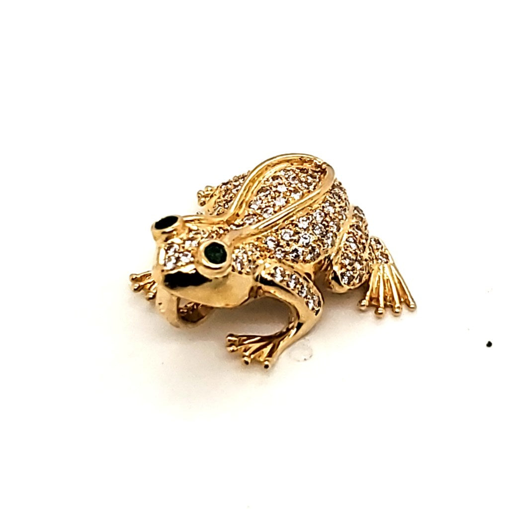 18kt Yellow Gold Diamond and Emerald Frog Pendant