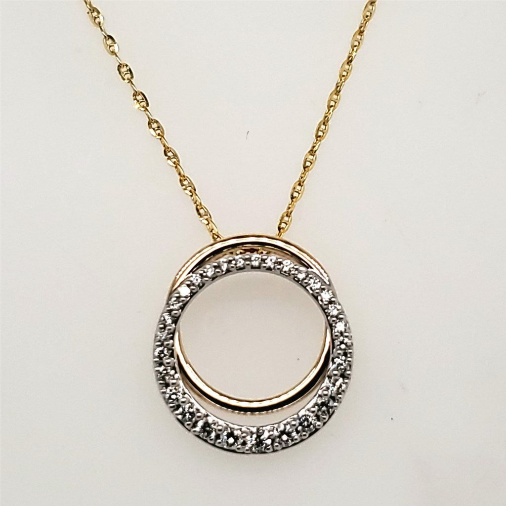 14Kt Yellow and White Gold Diamond Circle Pendant