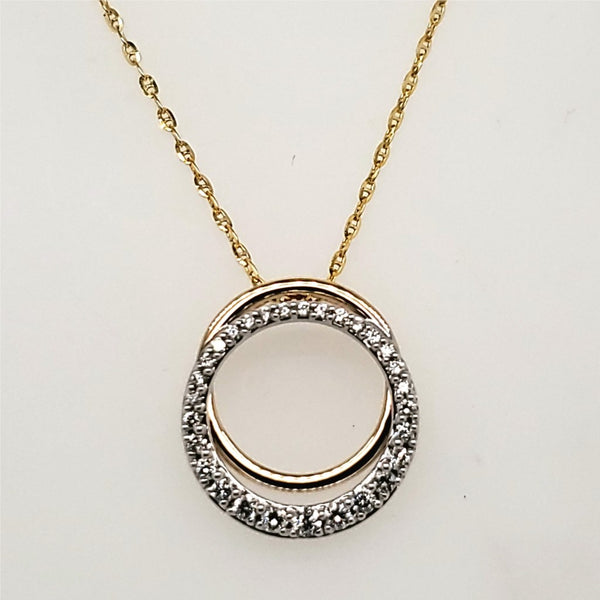 14Kt Yellow and White Gold Diamond Circle Pendant