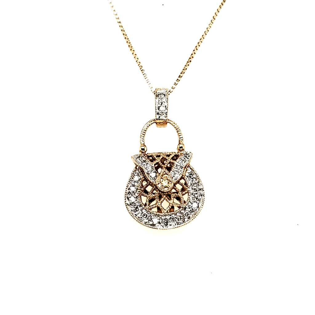 14kt Yellow Gold and Diamond Purse Pendant Necklace