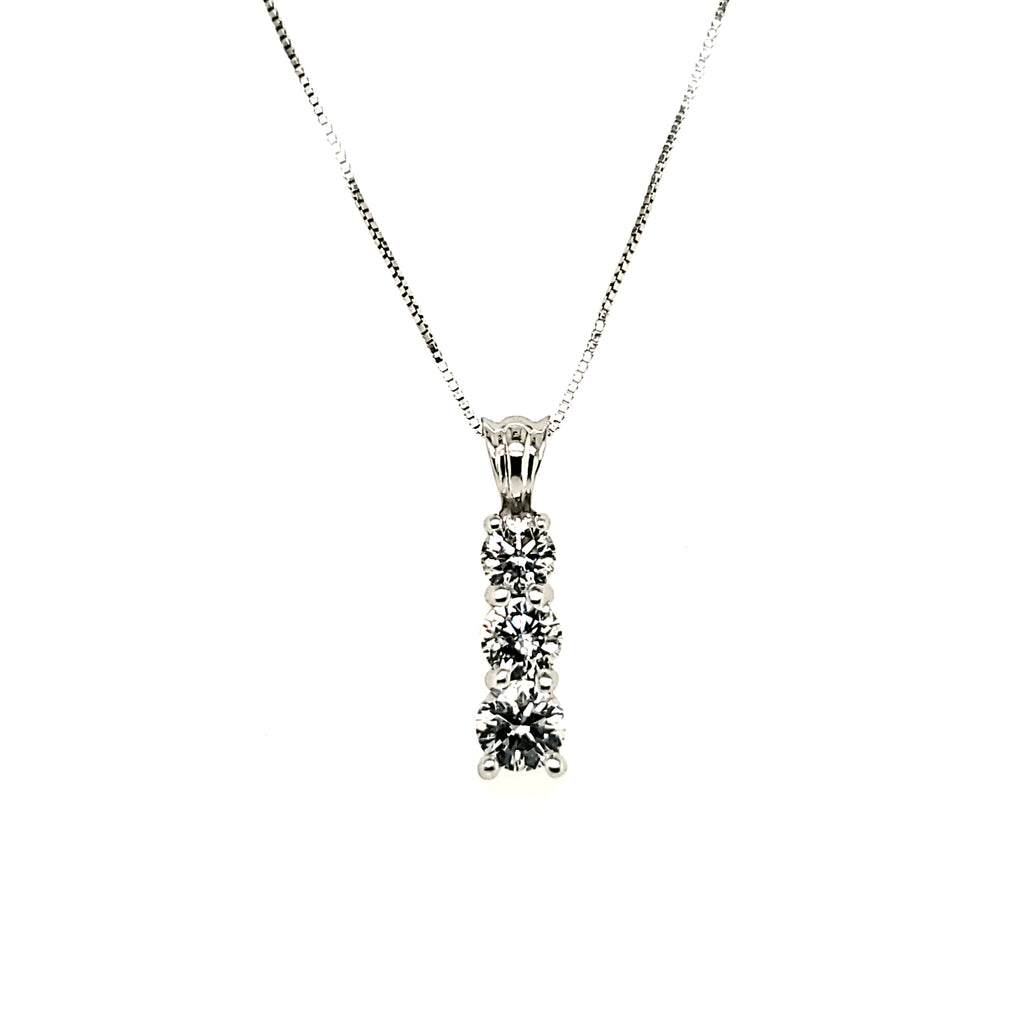 14kt White Gold Three Diamond Journey Pendant Necklace