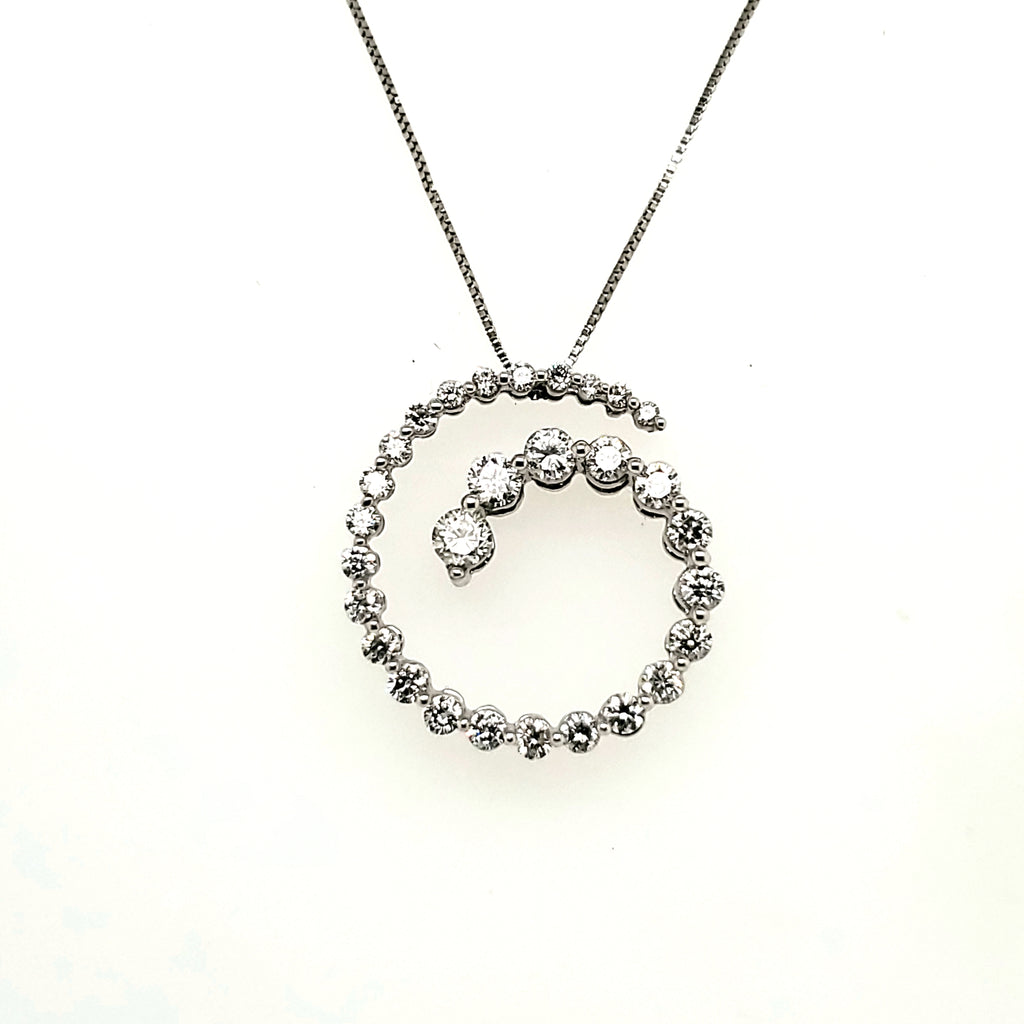 14Kt White Gold Spiral Round Diamond Journey Pendant