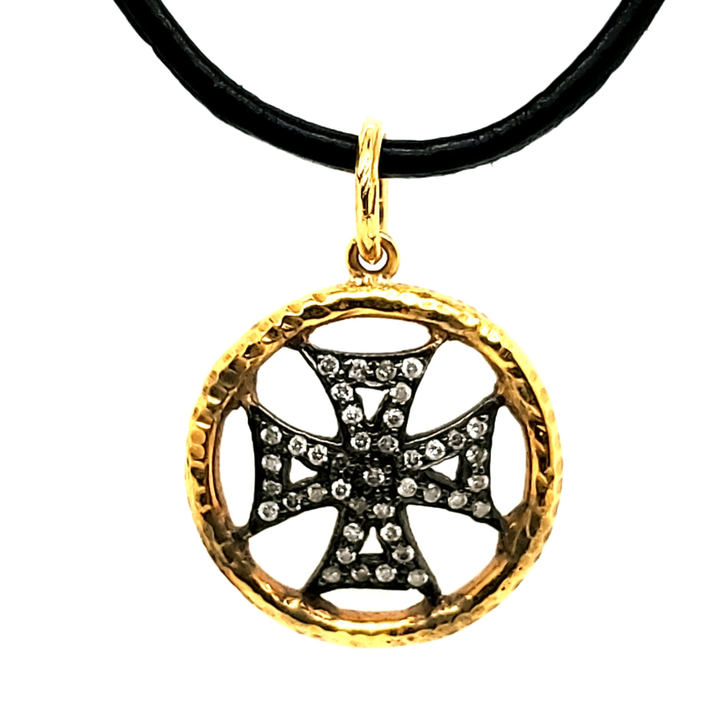Maltese Cross Pendant in Sterling Silver and 18kt Yellow Gold Diamond Pendant