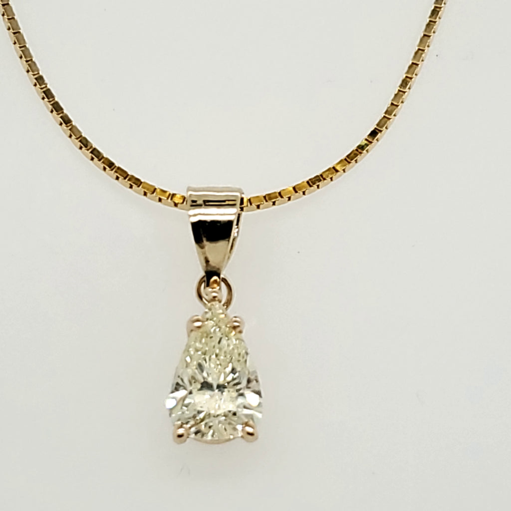 1.10 Carat Pear Cut Diamond Solitaire Pendant in 14Kt Yellow Gold