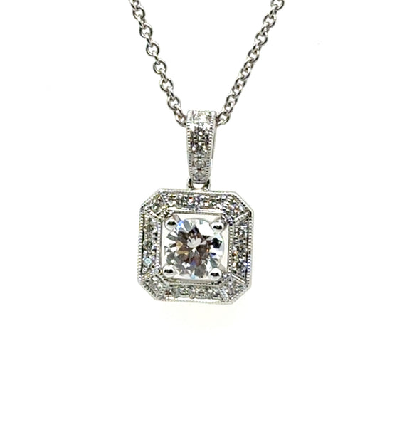 .52 Ct GIA D, VVS2 14Kt White Gold Halo Diamond Pendant